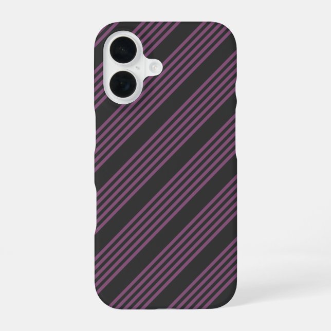 Mauve purple and charcoal five stripes pattern iPhone 16 case (Back)