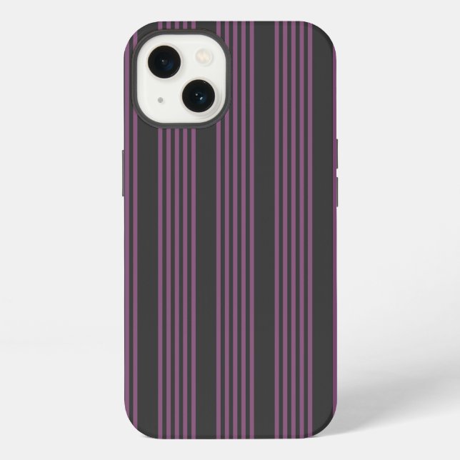 Mauve purple and charcoal five stripes pattern iPhone case (Back)