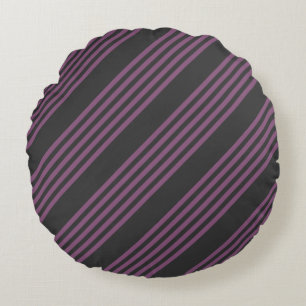 Mauve purple and charcoal five stripes pattern round cushion
