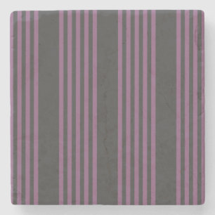 Mauve purple and charcoal five stripes pattern stone coaster