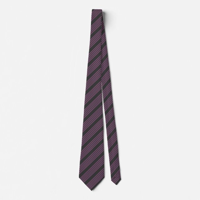Mauve purple and charcoal five stripes pattern tie (Front)