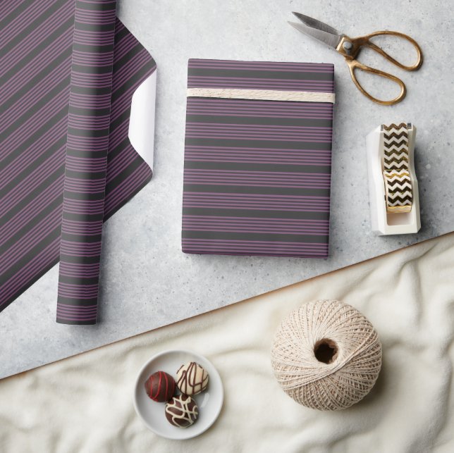 Mauve purple and charcoal five stripes pattern wrapping paper (Crafts)