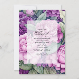 Mauve Purple and Greenery Floral Wedding Invitation