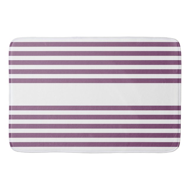Mauve purple and white five stripes pattern bath mat (Front)