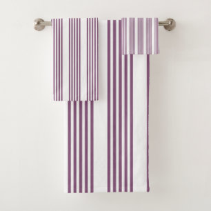 Mauve purple and white five stripes pattern bath towel set