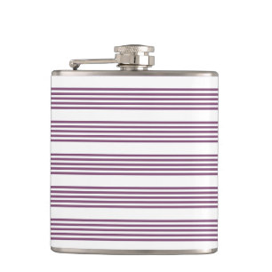 Mauve purple and white five stripes pattern hip flask