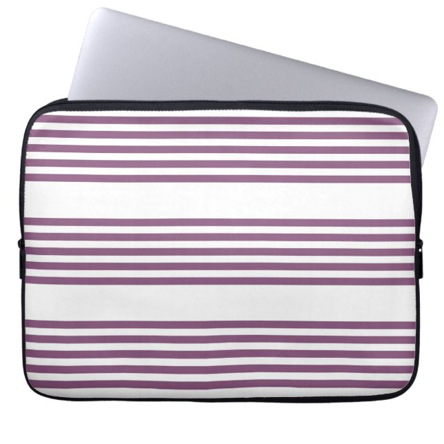 Mauve purple and white five stripes pattern laptop sleeve (Front)