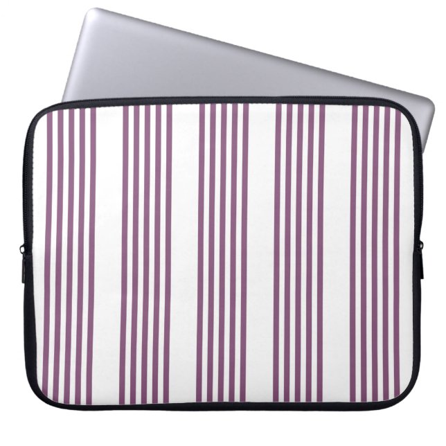 Mauve purple and white five stripes pattern laptop sleeve (Front)