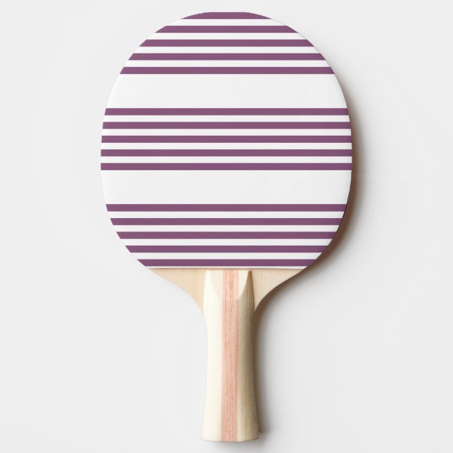 Mauve purple and white five stripes pattern ping pong paddle (Front)