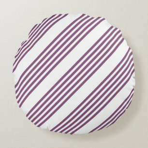 Mauve purple and white five stripes pattern round cushion