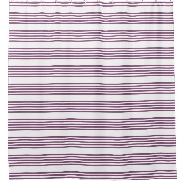 Mauve purple and white five stripes pattern shower curtain (Front)
