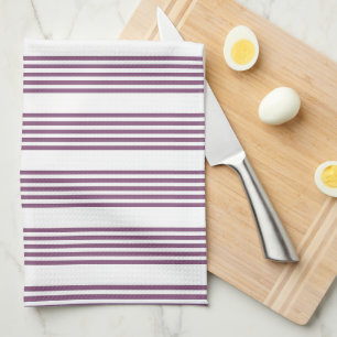 Mauve purple and white five stripes pattern tea towel