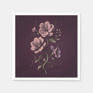 Mauve Purple Anemone Flower Dark Botanical Napkin