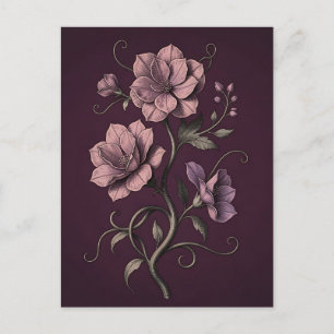 Mauve Purple Anemone Flower Dark Botanical Postcard