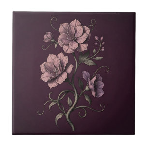 Mauve Purple Anemone Flower Dark Botanical  Tile