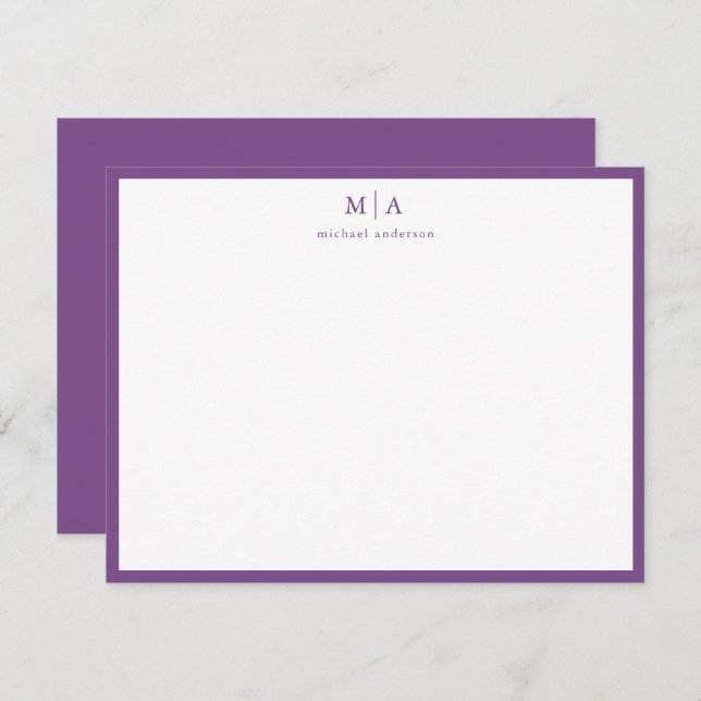 Mauve Purple Border Monogram Correspondence Card (Front/Back)