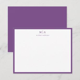 Mauve Purple Border Monogram Correspondence Card