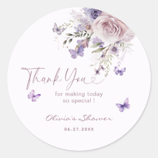 Mauve Purple Butterfly Baby Shower Thank You Classic Round Sticker