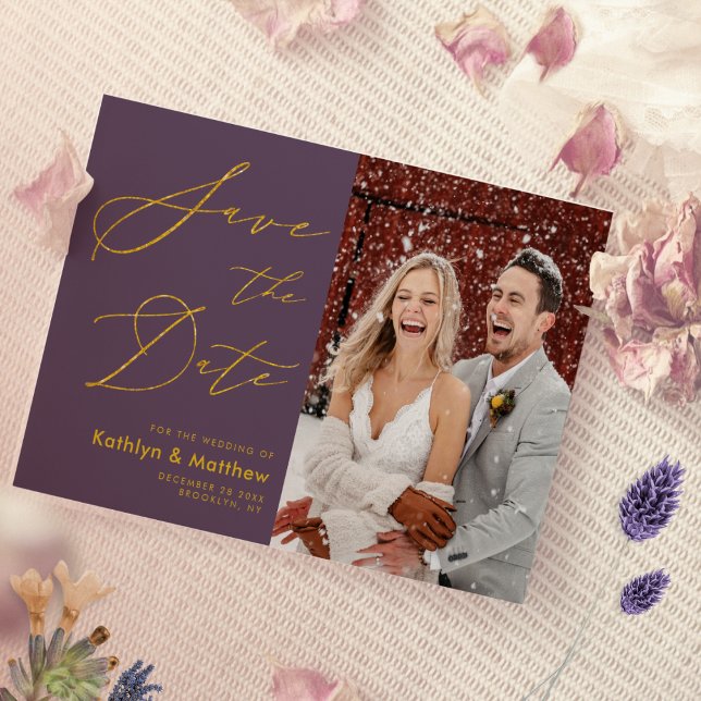 Mauve Purple Elegant Gold Script Modern Wedding Save The Date (Creator Uploaded)