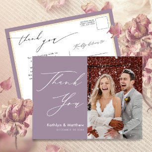 Mauve Purple Elegant Script Chic Wedding Thank You Postcard