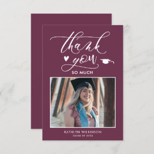 Mauve Purple Elegant Script Minimalist Graduation Thank You Card