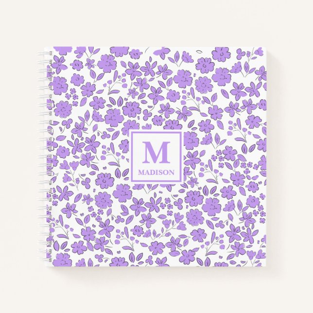 mauve purple Floral Monogram Apron Notebook (Front)