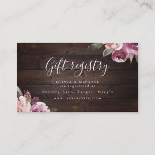 Mauve purple floral rustic bridal shower registry place card
