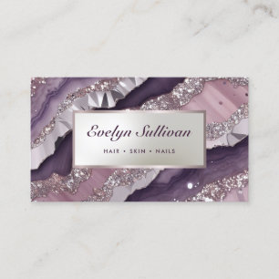 Mauve purple glitter marble business card