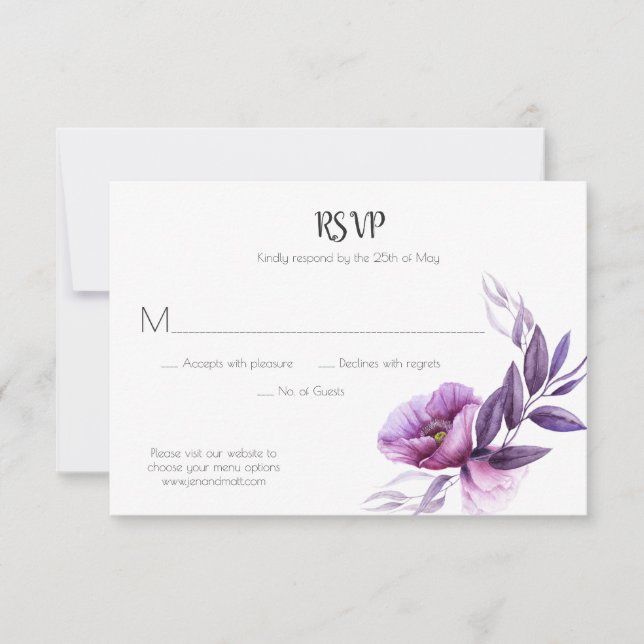 Mauve Purple Lavender Violet Floral RSVP (Front)