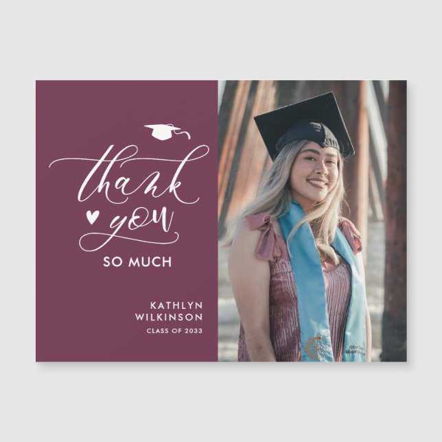 Mauve Purple Minimalist Photo Graduation Thank You (Front)