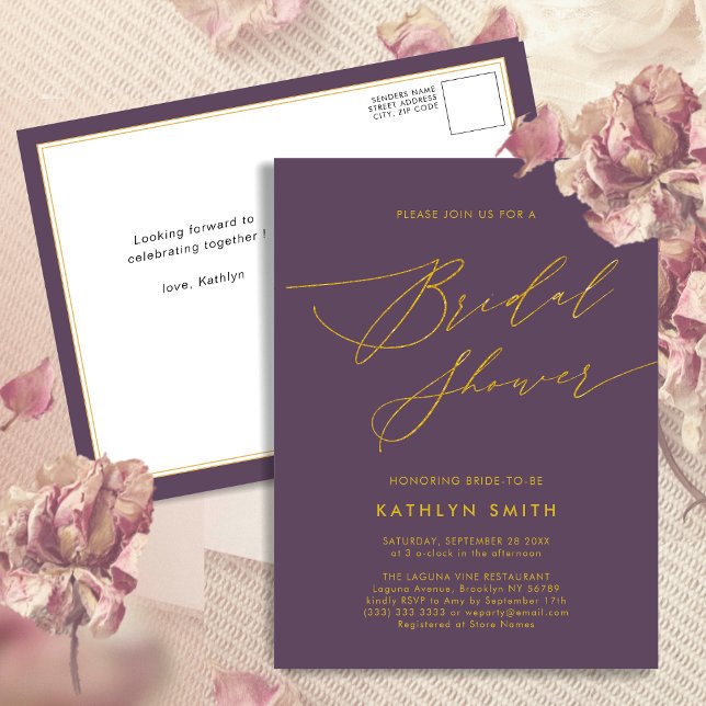 Mauve Purple Modern Minimalist Bridal Shower Invitation Postcard (Creator Uploaded)