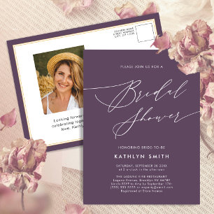 Mauve Purple Modern Minimalist Bridal Shower Invitation Postcard