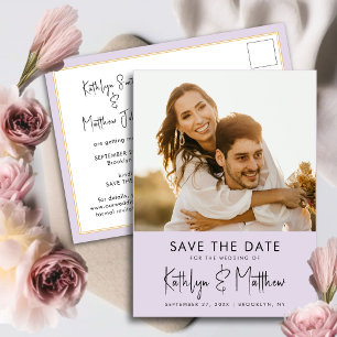 Mauve Purple Modern Photo Wedding Save The Date Announcement Postcard