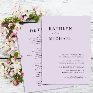 Mauve Purple Modern Typography All In One Wedding Invitation