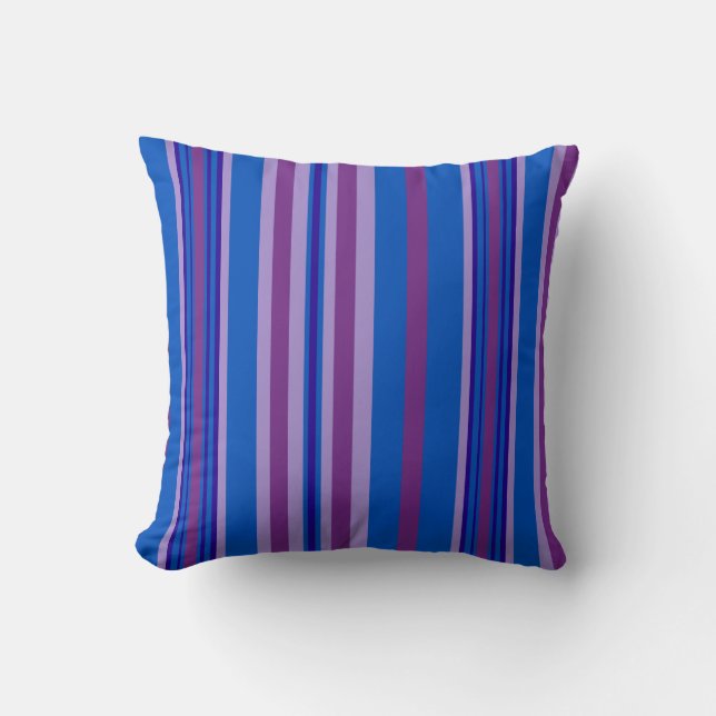 Mauve, Purple, Navy, Blue Deckchair Stripes Cushion (Front)