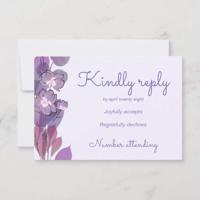 Mauve purple periwinkle floral  RSVP card (Front)