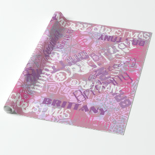 Mauve Purple Pink Name Pattern Any Occasion Wrapping Paper