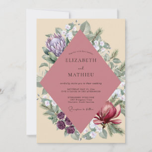 Mauve Purple Protea Eucalyptus Wedding Invitation