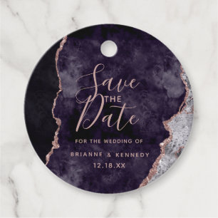 Mauve Purple Rose Gold Agate Marble Save the Date Favour Tags