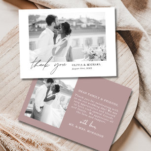 Mauve Purple Script Photo Wedding Thank You Card