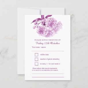 Mauve purple spring floral watercolor wedding RSVP Card