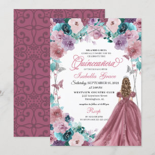Mauve Purple Teal Pink Sunset Quinceanera Invitation