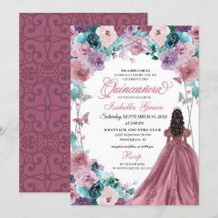 Mauve Purple Teal Pink Sunset Quinceanera  Invitation