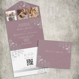 Mauve Purple Wedding QR Code All In One Invitation