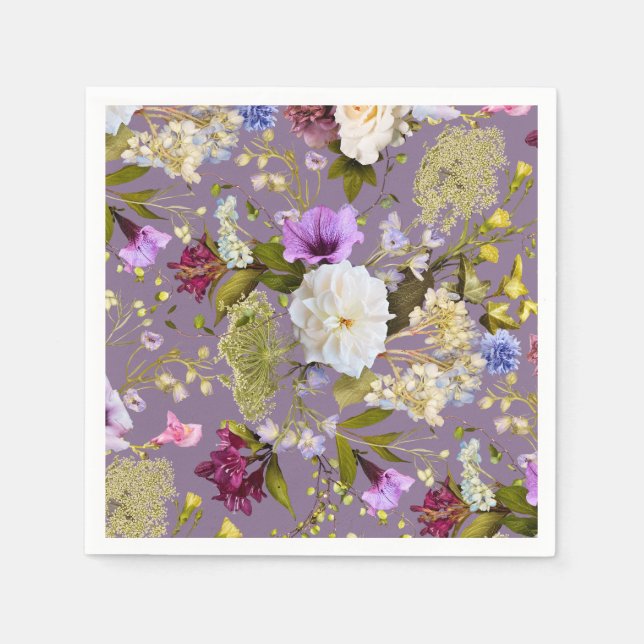 Mauve Purple Wedding Real Floral Napkin (Front)