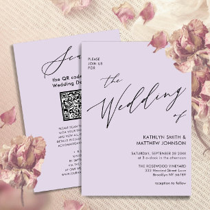 Mauve QR Code All In One Elegant Script Wedding Invitation