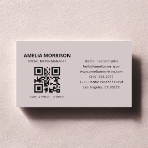 Mauve QR Code Minimalist Professional Business Card