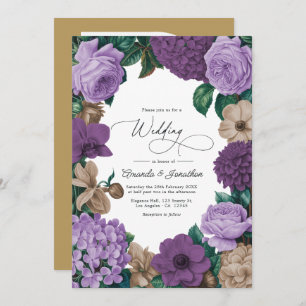 Mauve Quartz, Dusty Plum & Latte Beige Wedding Invitation