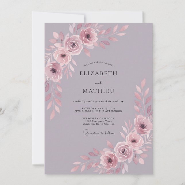 Mauve Radiant Botanical Wedding Invitation (Front)