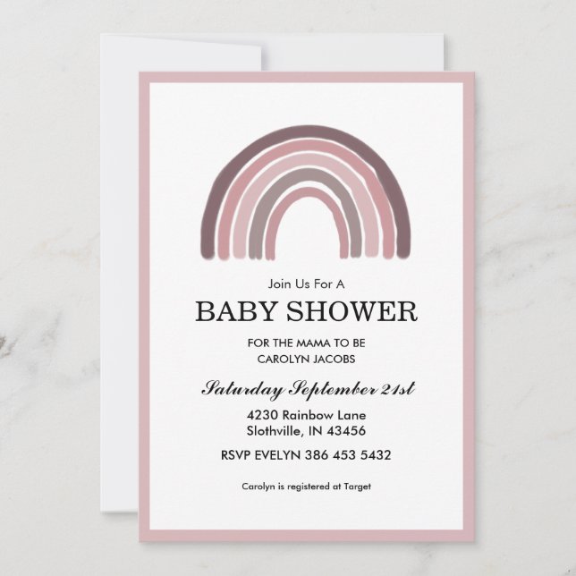 Mauve Rainbow Baby Girl Baby Shower Invitation (Front)